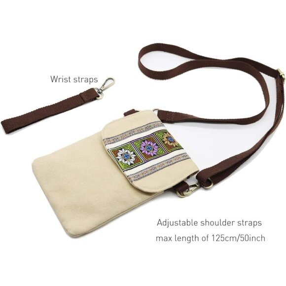 Women's Khaki Vintage Embroidered Cute Mini Cross Body Bag Small Handbags - Picture 5 of 6